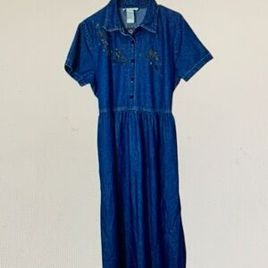 Chic Denim Dress with Floral Details